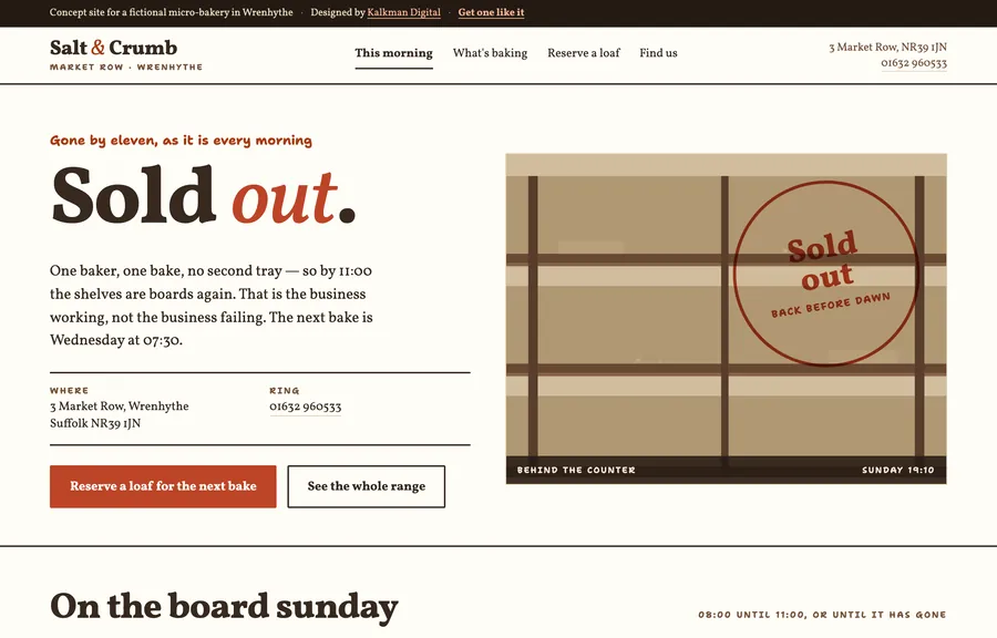 The home page of the Salt & Crumb site