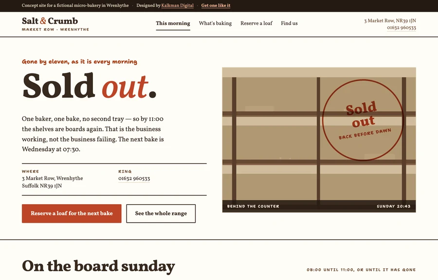 The home page of the Salt & Crumb site