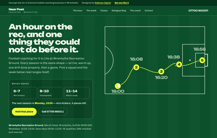 The home page of the Near Post Coaching site