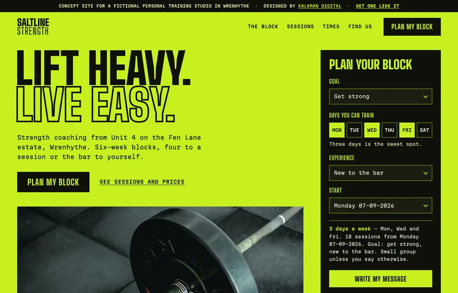 The home page of the Saltline Strength site
