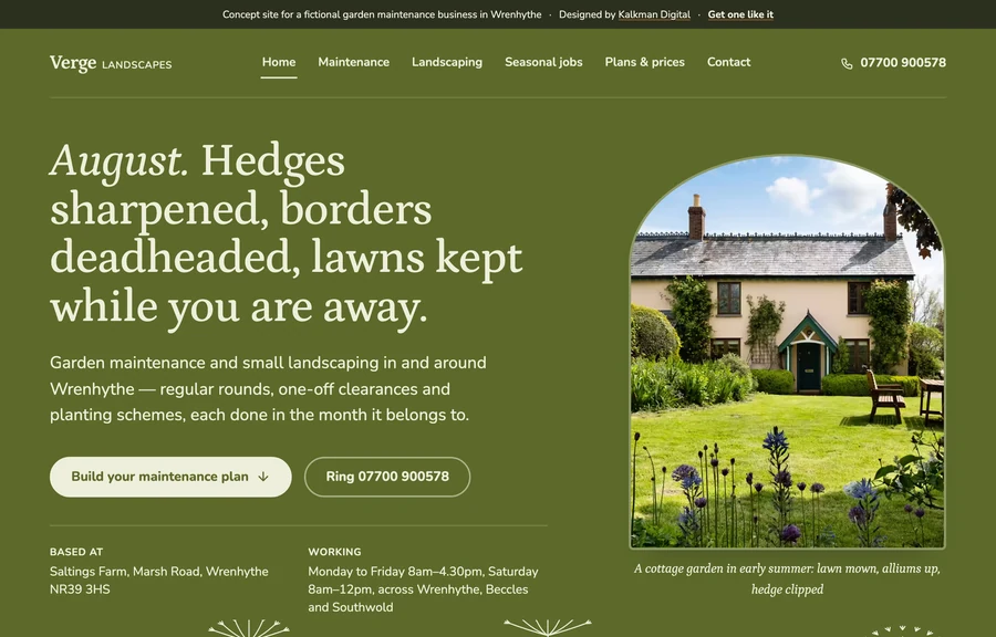 The home page of the Verge Landscapes site