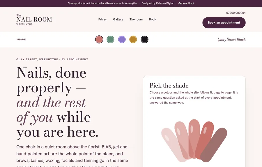 The home page of the The Nail Room site