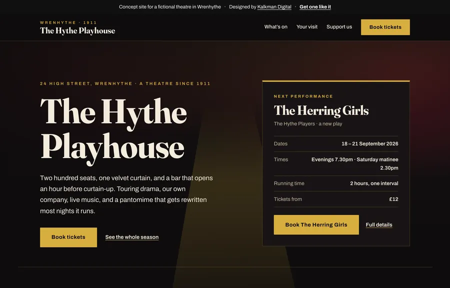 The home page of the The Hythe Playhouse site